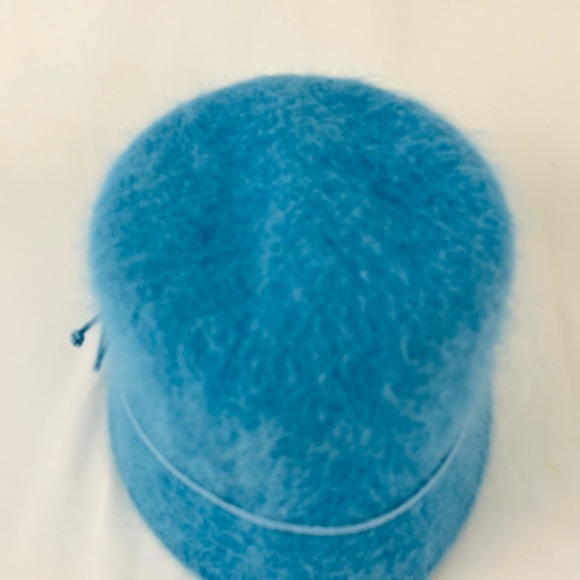 Cheveux CC Teal Blue Angora Blend Bucket Pill Box Hat with leather bow One Size - Picture 4 of 12